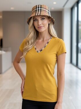 Burberry Mustard Yellow V-Neck Short Sleeve Top